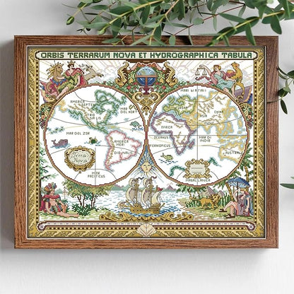 Maydiyer 14CT Counted Cross Stitch Kits Unprinted Embroidery Kit,Starter Kits for Beginners Needlework Sets-Old World Map 20×16.5 inch