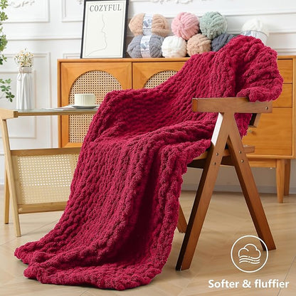 Chunky Yarn for Hand Knitting - #10 Chunky Chenille Yarn, Jumbo Big Thick Chunky Yarns for Crocheting, Super Bulky Chunky Knit Blanket Yarns, 8 Skein (25 yds 8 oz Each Skein), Cherry Red