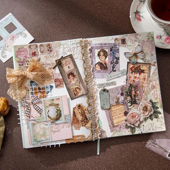 AuriicLeaf Retro Frame Cardstock Stickers, 60PCS Photo Window Designs - Vintage Square Collage Frames for Scrapbook Albums Diaries DIY Decor