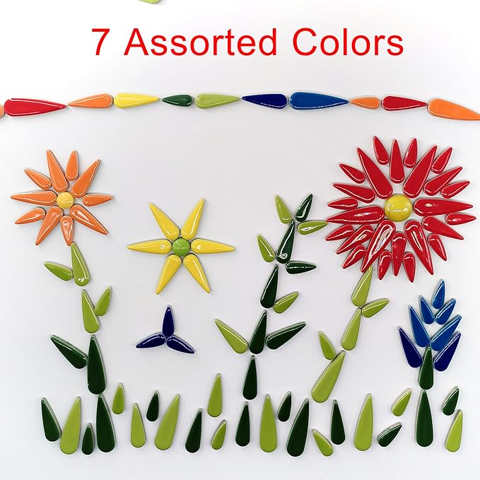 EDFLIFE Glazed Ceramic Tiles for Crafts, Tear Drop Porcelain Mosaic Tiles for Crafts, 1.1LB Leaf Petal Tiles for Mosaic Art Projects and Outdoor Decorations (Drop Mixed)…