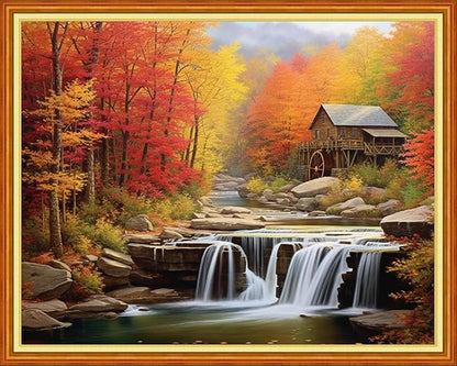 Dooxvey Cross Stitch Kits for Adults Stamped Full Range of Embroidery Starter Kits for Beginners 11CT Printed Cross Stitch Patterns Needlepoint Kits Stamped Crossstitching-Forest Waterfalls 16x20 inch