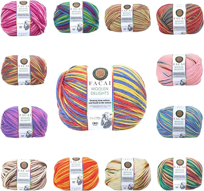 Facai Blend Merino Wool Yarn for Knitting - Worsted Weight,197yds (3.5oz) Ball, Ideal for Sweaters, Scarves, and Accessories (3, Red Yellow Blue)