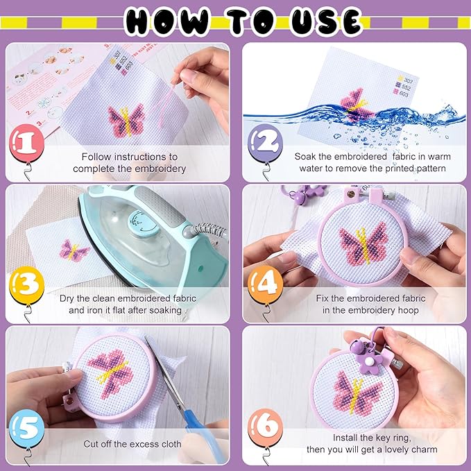 Chuangdi 6 Sets Cross Stitch Kits for Beginners Embroidery Kit Cross Stitch for Beginner Embroidery Stitches Practice Needlepoint for Starters