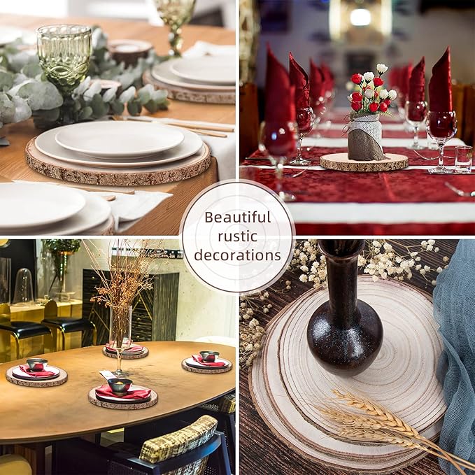 Maputune 8 Pcs 10-11 in Large Unfinished Wood Slices for Centerpieces, Natural Rustic Wooden Plate for DIY Craft, Round Wood Chips for Signage Painting Wedding Party Christmas Decor
