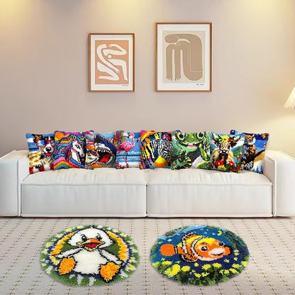 veirousa Orange Cat Latch Hook Kits for Adults, Beginners DIY Hooked Pillow Kit Pre-Printed Pillowcase Hook and Latch Rug Kits Cross-Stitch Cushion Cover for Home Sofa Decoration 17x17 inch