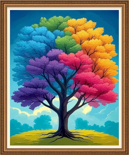 Disnesart Cross Stitch Stamped Full Embroidery Kits DIY 11CT Cotton Thread Printed DIY Needlepoint Kits Craft Needlework Set Cross-Stitch Stamped Sets-Colorful Tree 16x20 inch