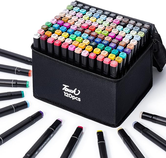 Hopesky 120 Colors Alcohol Markers - Dual Tip Permanent Art Markers Set for Coloring Drawing Painting, Fine and Chisel Tip Alcohol Based Pens with Organizing Case for Adult Artists