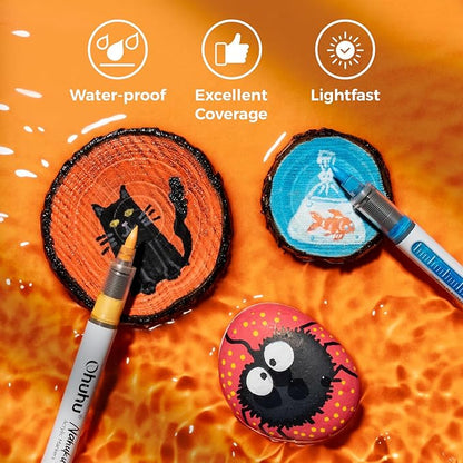 Ohuhu Acrylic Paint Markers Brush Tip: 24 Colors Automatic Ink Control Acrylic Markers High Opacity Paint Pens Waterproof Lightfast for Rock Painting 3D Prints Easter Eggs Wood DIY Crafts- Nahuku