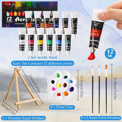 Cholemy 36 Pcs Valentine Paint and Sip Kit for Adults 8''x10'' Pre Drawn Canvas for Painting DIY Afro Acrylic Painting Kit Wood Easel Brushes Date Night Bulk for Party Gifts(Hawaii)