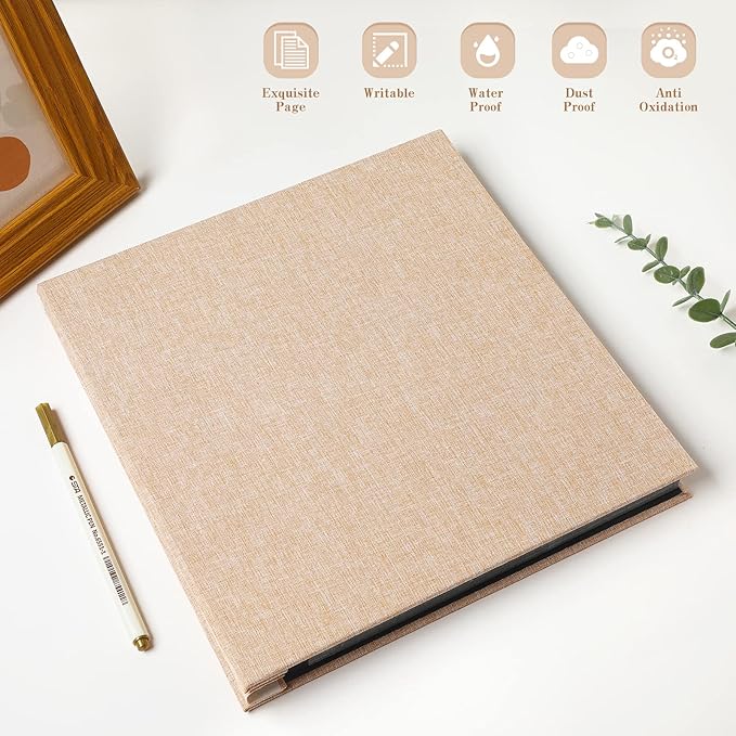 Spbapr Large Photo Album Self Adhesive Linen Cover Magnetic Scrapbook Album DIY Scrap Book 40 Black Sticky Pages for 3x5 4x6 5x7 8x10 Pictures with A Metal Pen
