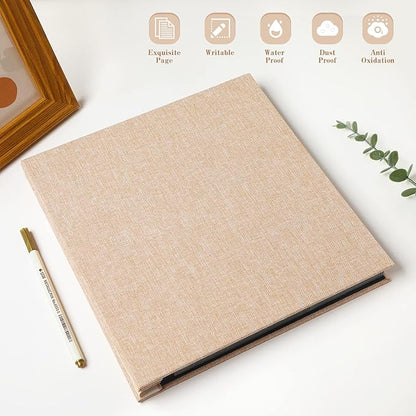 Spbapr Large Photo Album Self Adhesive Linen Cover Magnetic Scrapbook Album DIY Scrap Book 40 Black Sticky Pages for 3x5 4x6 5x7 8x10 Pictures with A Metal Pen