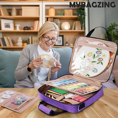 | Large Embroidery Project Bag - Cross Stitch Supplies Organizer - Embroidery Kits Bag - Storage & Organizer for Floss, Loops
