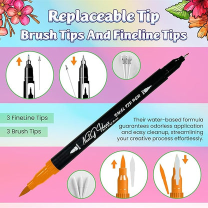 NextG Ideaz Dual Tip Brush Art Marker Pens, 80 Unique Bright Color, Water-Based Ink, Fineliner & Brush Tip Pens for Arts Lovers Coloring Drawing Book, Calligraphy Writing, Sketching and Doodling