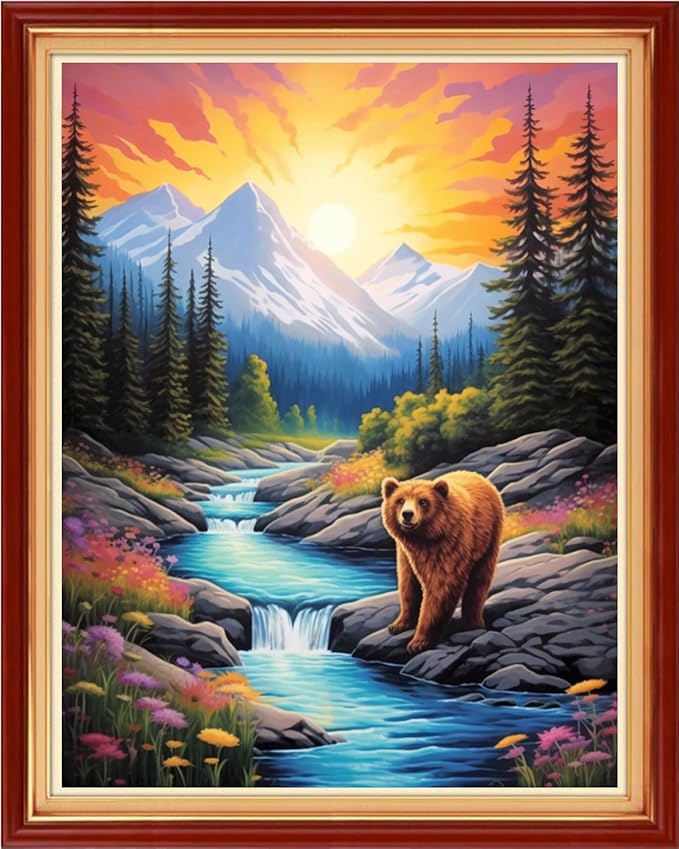 Redxing Stamped Cross Stitch Kits Embroidery kit for Beginners Adults Full Range of Embroidery Patterns Starter Kits DIY Printed Cross Stitch Kits Needlepoint Kits 11CT-Brown Bear Aurora 16x20 inch