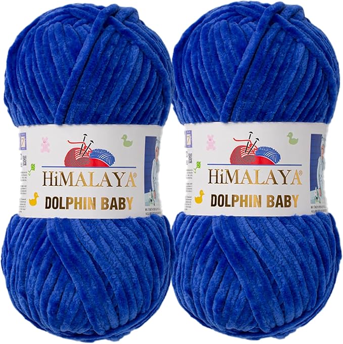 2 Skein/Pack Himalaya Dolphin Baby Chenille Yarn, Each Ball 100 gr (3.5 oz), 120 m (132 Yards), 100% Polyester, Super Bulky Baby Blanket Velvet Amigurumi Yarn, 80329 - Saxe Blue