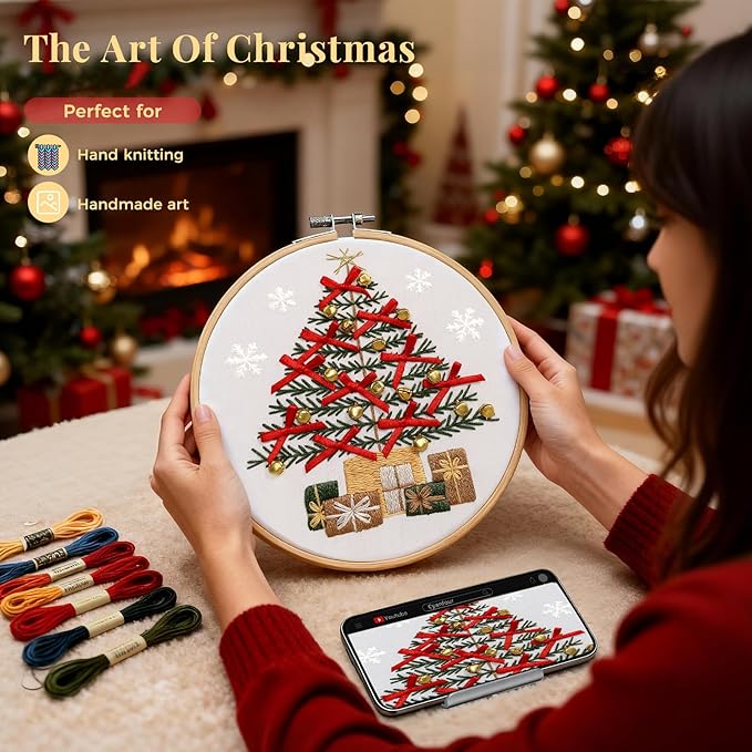 CYANFOUR 4 Pack Christmas Embroidery Kit for Beginners, with Step-by-Step Instructions and Clear Videos, Includes Multiple Accessories, Gift for Craft Lovers.