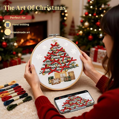 CYANFOUR 4 Pack Christmas Embroidery Kit for Beginners, with Step-by-Step Instructions and Clear Videos, Includes Multiple Accessories, Gift for Craft Lovers.