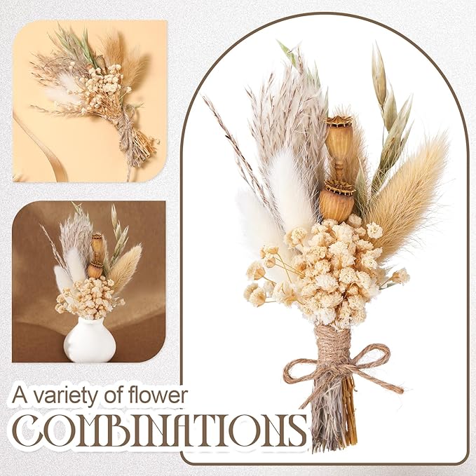 Nuanchu 12 Pcs Mini Dried Flower Bouquet 6" Natural Small Dried Flower with Stem for Birthday DIY Crafts Scrapbook Vase Boho Party Plates Cake Bridesmaid Gifts Card Envelope Decor(Classic)