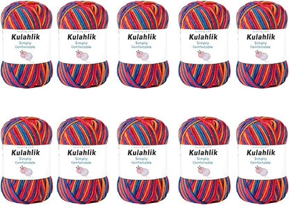 500g(10x50g) Acrylic Yarn for Crocheting and Knitting, Colorful Gradient Yarn Thread, 10 Rolls Skeins, Multicolor Hilo Acrílico, Perfect for DIY Crafts Project