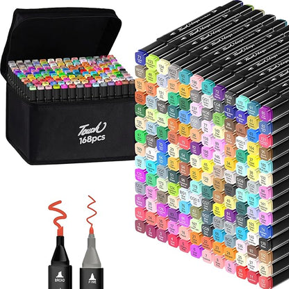Alcohol Markers,168 Colors Dual Tip Art Marker,Drawing Sketching Coloring Artist Pens and Underlining,Art Markers for Adults Drawing Marker Coloring Painting Perfect with Broad and Fine Tips for Adult