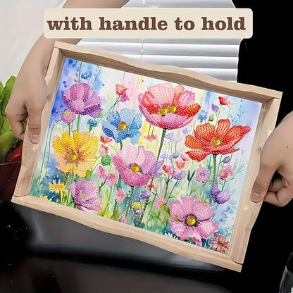 SHLUHA Diamond Art Kits for Adults Diamond Painting Wooden Serving Trays with Handle Food Tray for Party Breakfast Home Decor Gift