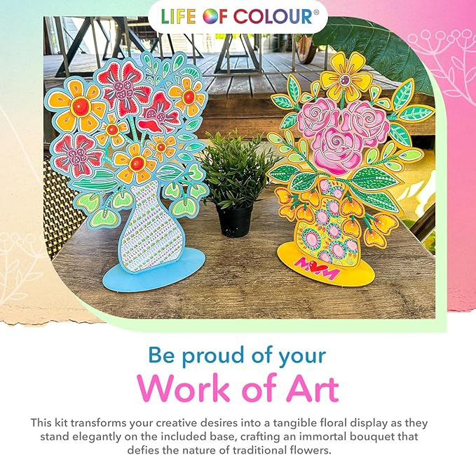 Life of Colour Painting Kit - Color Your Own 2 Flower in Vase Boards Acrylic Paint Pens for No Mess Painting - 15.7 x 11.8 Inches for Joyful Display - Arts and Crafts for Adults