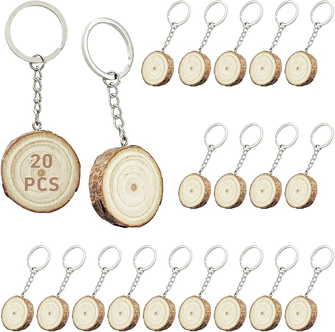 pson 20Pcs 3.5CM Wooden Round Keychain Blanks, Unfinished Smooth Wood Slices with Pre-Drilled Holes & Metal Key Rings for DIY Personalized Crafts, Ornaments & Decoration