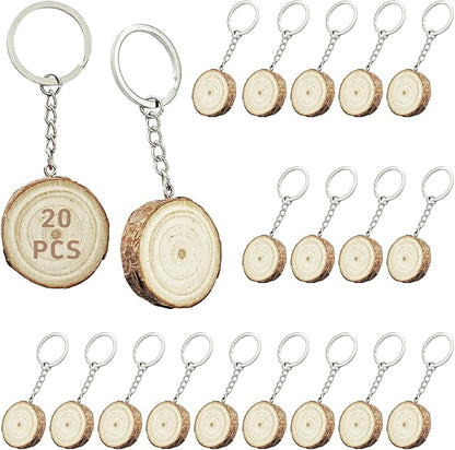 pson 20Pcs 3.5CM Wooden Round Keychain Blanks, Unfinished Smooth Wood Slices with Pre-Drilled Holes & Metal Key Rings for DIY Personalized Crafts, Ornaments & Decoration
