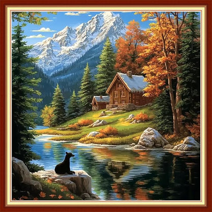 Redxing Stamped Cross Stitch Kits Embroidery kit for Beginners Adults Full Range of Embroidery Patterns Starter Kits DIY Printed Cross Stitch Kits Needlepoint Kits 11CT-Lakeside Scenery 18x18 inchs