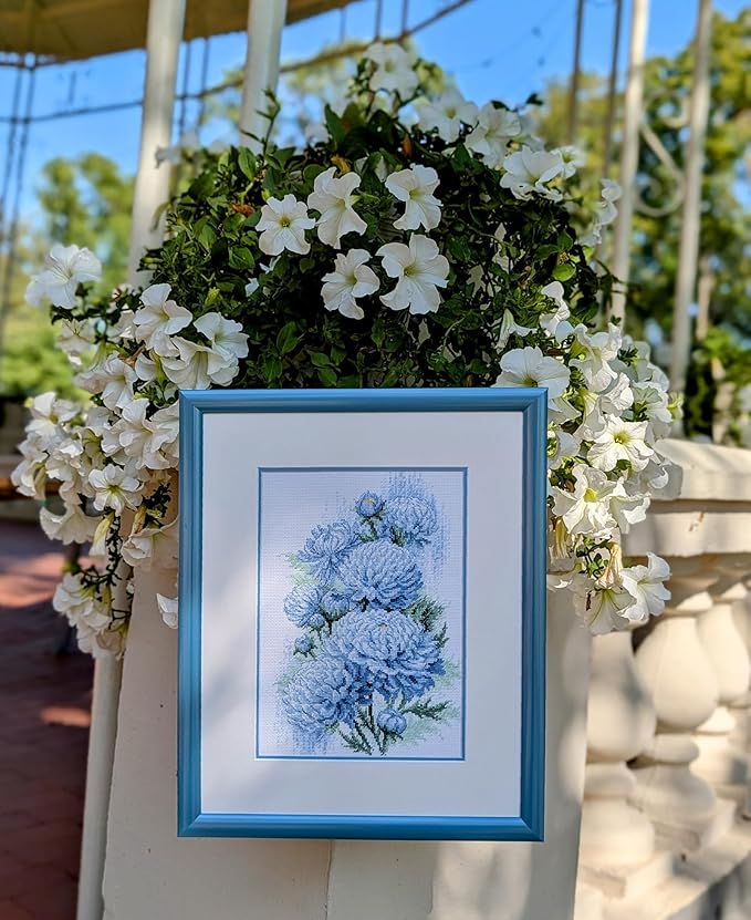 RIOLIS - Delicate Chrysanthemums 2140, Cross Stitch Kits 8¼" x 11¾", Cross Stitch Kits for Adults, Floral Counted Cross Stitch Kits, Embroidery Kit for Beginners & Advanced, Crossstitching Kits