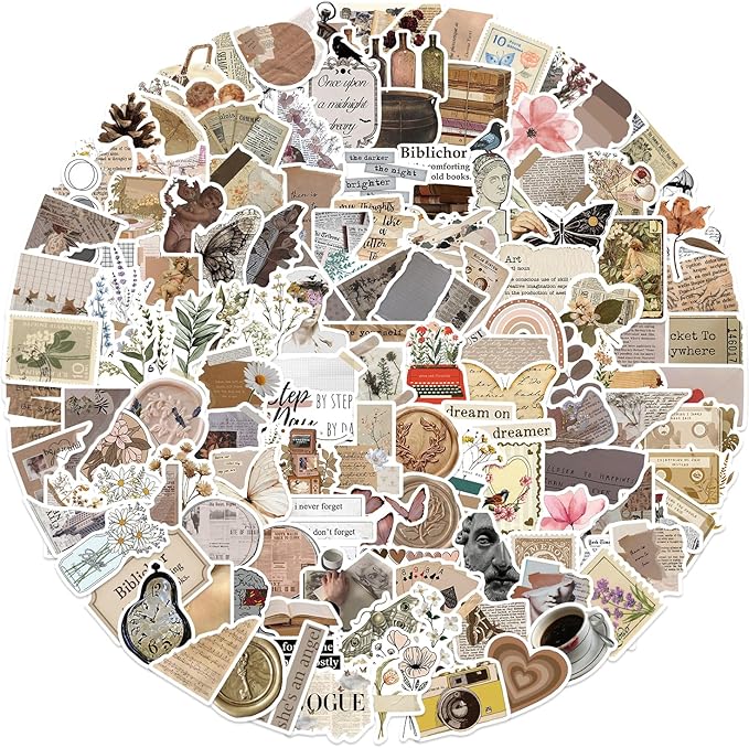 170 Pcs Vintage Aesthetic Scrapbook Stickers | Waterproof Vinyl Stickers for Journals, Planners & Water Bottles | Scrapbooking Supplies for DIY Crafts, Junk Diary | Teens & Adults Decoration