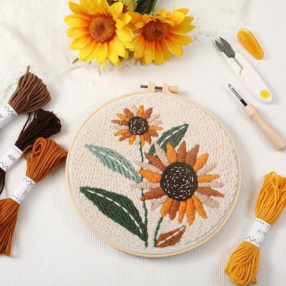 Lyksgir 3 Sets Punch Needle Kits, Punch Needle Embroidery Starter Kits for Adults Beginners, DIY Easy Flower Embroidery Set with Printed Pattern, Hoops, Yarns, Instruction and Threader Tools