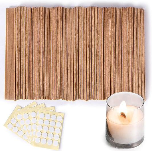 Ziosxin 100 Pieces Thicken Smokeless Cherry Wood Candle Wicks-Long Lasting Flame-Easily Burn,Candle Wick H*W*D(5.1"*0.5"*0.07"/13 * 1.3 * 0.18cm),Natural Candle Cores with Glue Dot(Without Base)