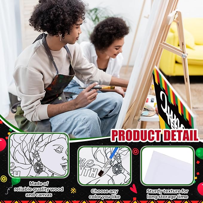 Sherr 140 Pcs 20 Set Pre Drawn Canvas Kit for Painting Craft Sip and Paint Kit for Adults Pre Printed Canvas Painting Favor for Virtual DIY Birthday Gifts Adult's Date Party(Juneteenth)