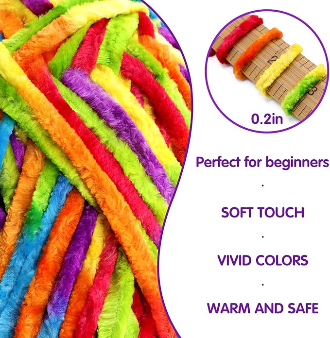 6 Skeins Velvet Chunky Yarn, Chenille for Crocheting and Hand Knitting, Blanket for Making Scarves and Knitting Projects - Amigurumi Crochet Yarns (6×3.5oz, 6×87.5yds)