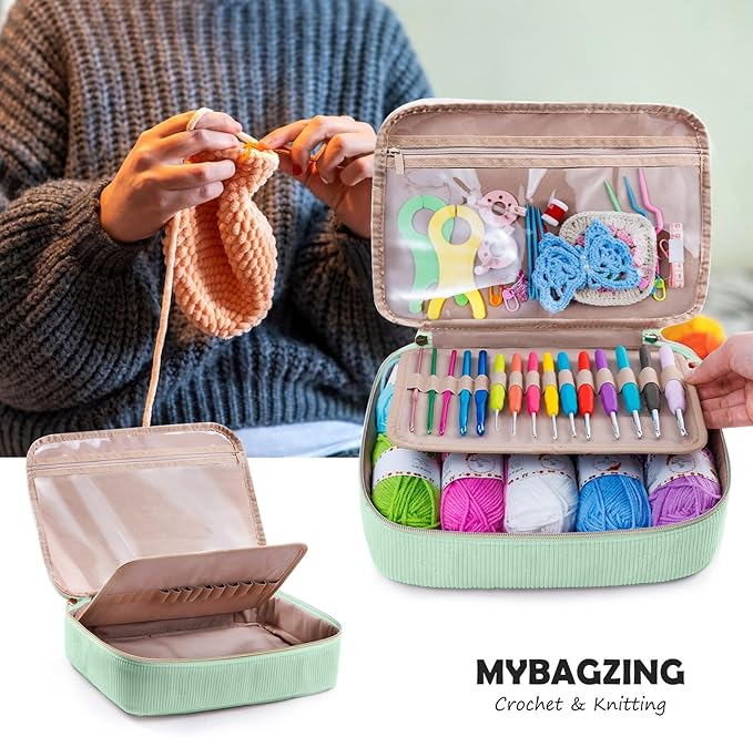 MYBAGZING Crochet Kit for Beginners with Yarn Storage Bag, 10pcs Crochet Hooks 2.0-6.0 mm, 10 Skeins Yarn for Crocheting, Knitting Accessories, 58pc Crochet Starter Kit for Adults