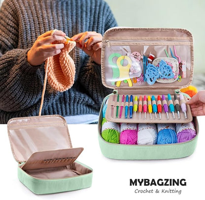 MYBAGZING Crochet Kit for Beginners with Yarn Storage Bag, 10pcs Crochet Hooks 2.0-6.0 mm, 10 Skeins Yarn for Crocheting, Knitting Accessories, 58pc Crochet Starter Kit for Adults