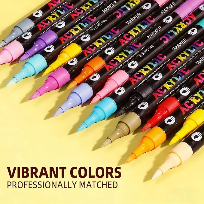 WINSONS 120 Colors Acrylic Paint Markers Dual Tip Dual Colors Brush Tip Pens for Rock Painting Supplies, Canvas, Wood, Calligraphy, Metal, Glass, DIY Crafts Art Supplies Kit (120 Colors - Dual Colors)