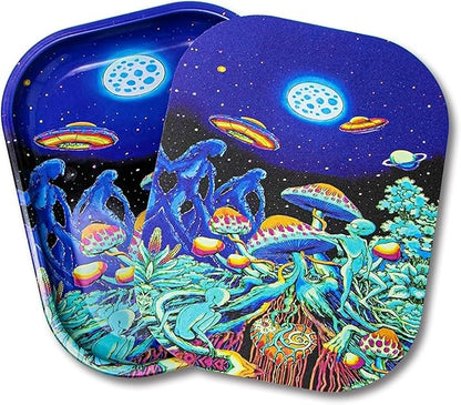 Small Metal Trays with PVC Soft Magnetic Lid Metal Tray with Lid Cover Small Cute Decorative Tray Ideal Storage for Home or on The Go, 7" x 5.5"