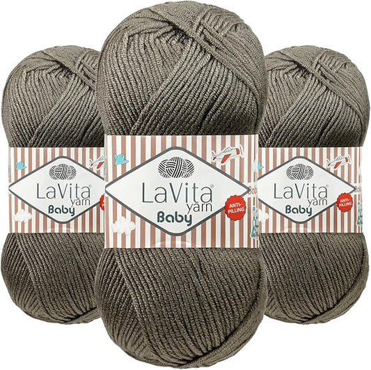 LaVita Baby Premium Anti-Pill Acrylic Yarn - 820 Yards, 3 x 3.5 oz - Warm, Airy Fiber with Silky Texture - Oeko-TEX Certified, Durable, Lightweight, Long-Lasting, Solid Pastel Colors - 3 Skeins Pack