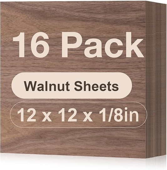 ROBOTIME 16-Pack Walnut Plywood for Laser Cutting - 12 x 12 x 1/8 Inch Laser Engraving Blanks - 3mm Wood for Laser Cutting, Engraving & Wood Burning (Pyrography) - Unfinished Wood for Crafts