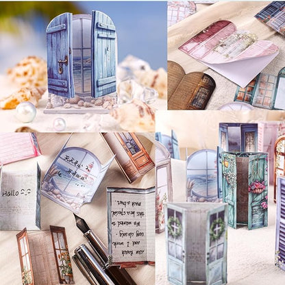 60 PCS Vintage Paper Window Scrapbook Stickers, Aesthetic Decorative Sticker for Scrapbooking Supplies Junk Journal Card Making Handmade DIY Paper Craft Decoration, Journaling Collage Kit Pop-up