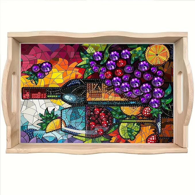 SHLUHA Diamond Art Kits for Adults Wooden Serving Trays with Handle Food Tray for Breakfast Home Decor Gift