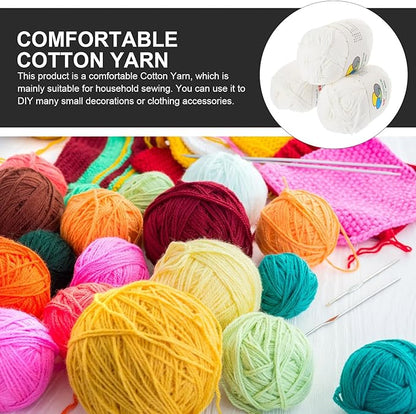 3 Rolls Crochet Cotton Yarn Bundle for DIY Knitting and Crocheting Soft Flexible Cotton Thread for Crafting Sweaters Hats Scarves Skin-Friendly Each