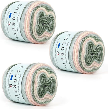 Aeelike Cake Yarn for Crocheting, 3 Skeins Gradient Yarn 100g (3.52 oz) 245m (267 Yards) # 3 Light Weight, Soft Ombré Yarns Fairyland Yarns Rainbow for Making Colorful Crafts, Pink Green Gradient