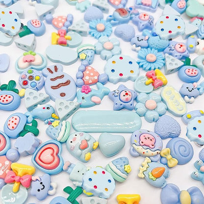 100Pcs Flatback Resin Slime Charms, Kawaii Assorted Cute Charms for DIY Crafts, Scrapbooking, Phone Case Decor, Bulk Assorted Ornaments (blue)