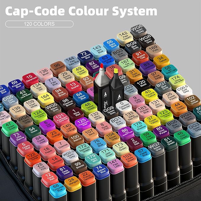 Alcohol Markers,120 Colors Dual Tip Art Marker,Drawing Sketching Coloring Artist Pens and Underlining,Art Markers for Adults Drawing Marker Coloring Painting Perfect with Broad and Fine Tips for Adult