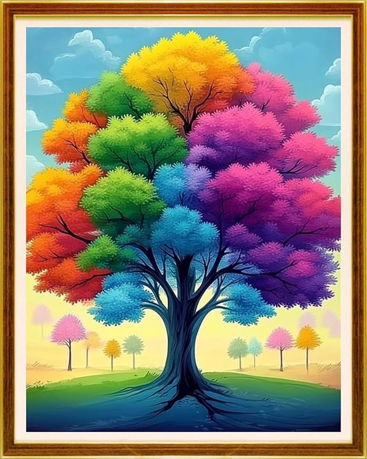 Joycasa Stamped Cross Stitch Kits for Beginners Full Range of Cross Stitching 11 CT Printed Cross Stitch Kit for Adults Cross-Stitch Patterns Needlepoint Kits-Colorful Tree 16x20 inchs