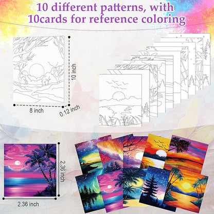 Ctosree 72 Pcs Vivid Sunset Paint and Sip Kit for Adults 8'' x 10'' Pre Drawn Canvas for Painting DIY Pre Printed Canvas for Party Favor Afro Acrylic Painting Kit Wood Easel Brushes Date Night Bulk