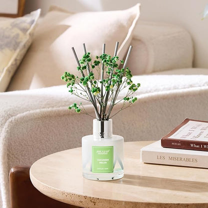 Airkeep Reed Diffuser Set,3.38 fl oz (100 ml) - Cucumber Melon Oil Diffusers with 8 Reed Sticks, Home Fragrance Reed Diffuser for Bathroom Shelf Decor
